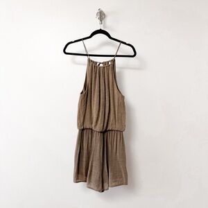 MittoShop Halter Tie Casual Spring Summer Festival Chic‎ Romper Taupe Medium
